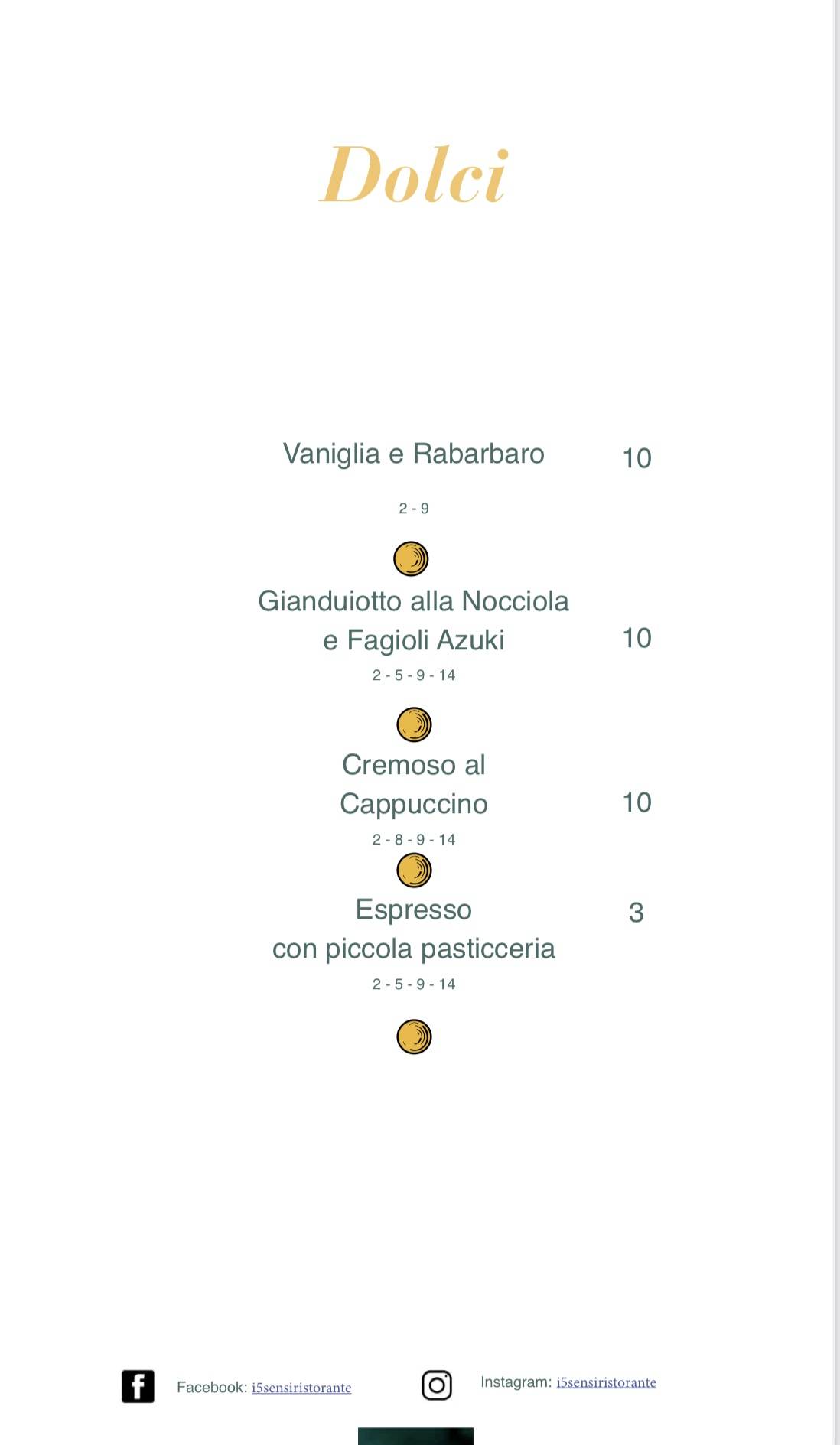 Menu di I 5 Sensi Ristorante 