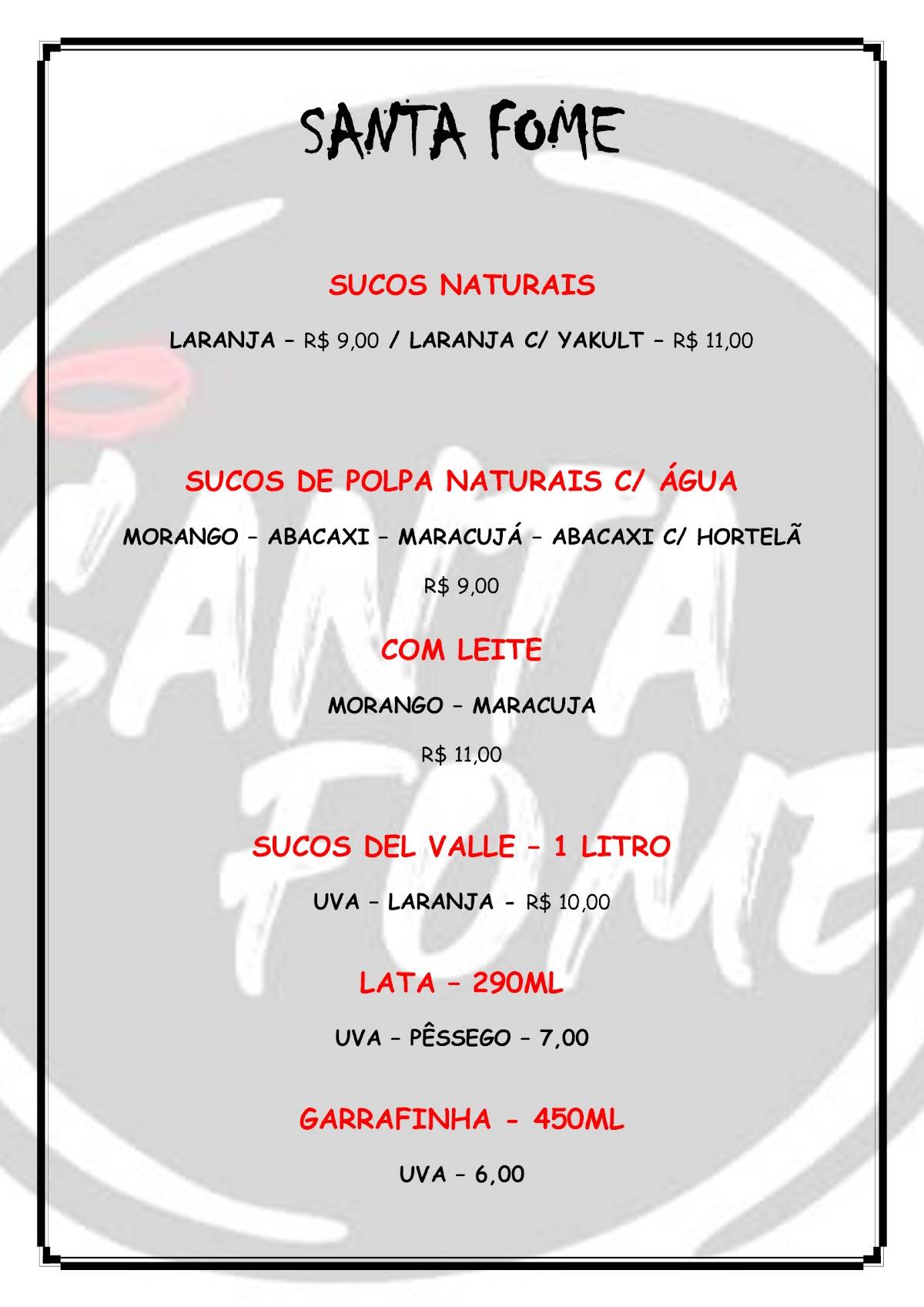 Pizzaria Santa Fome cardápio