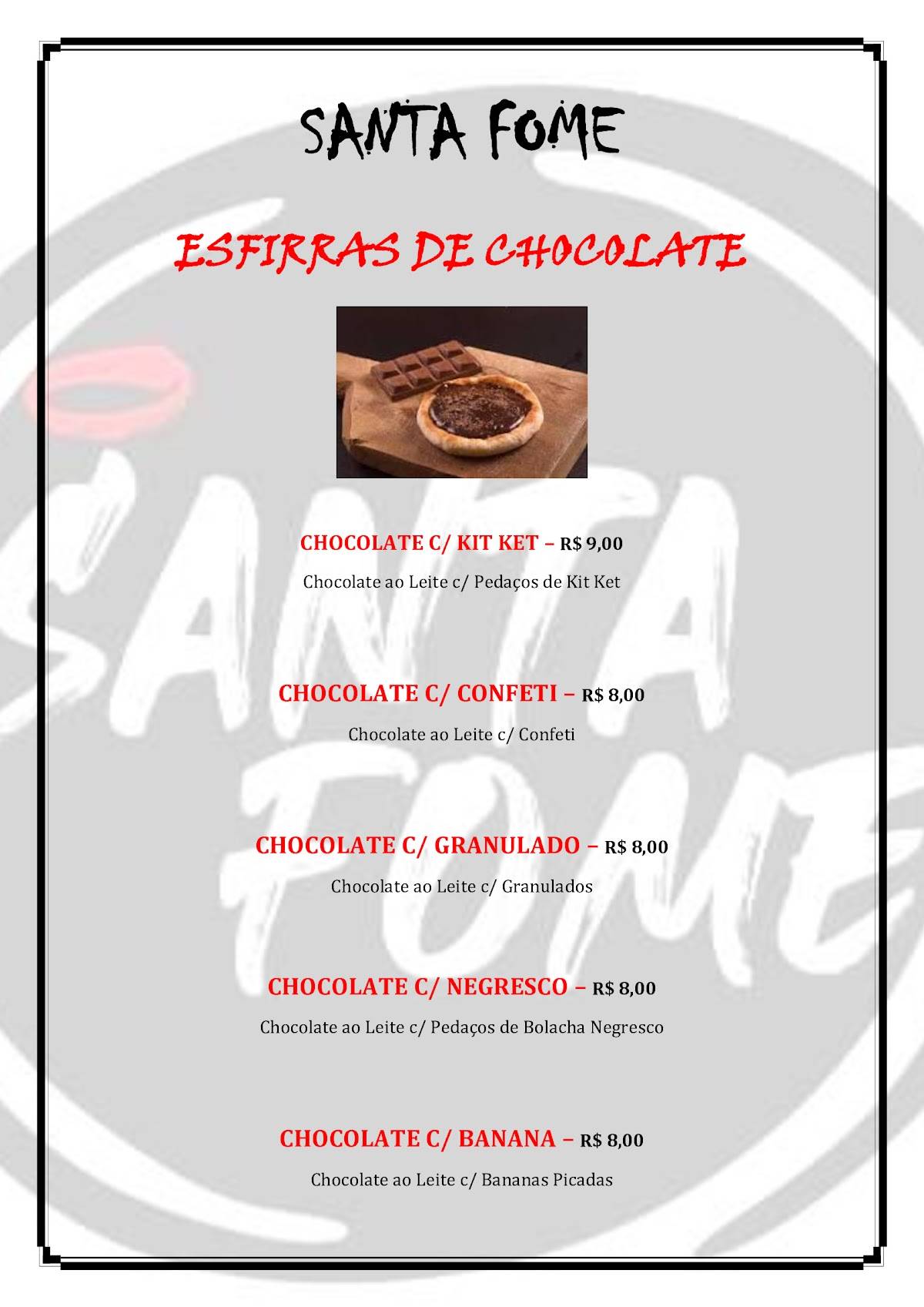 Pizzaria Santa Fome cardápio