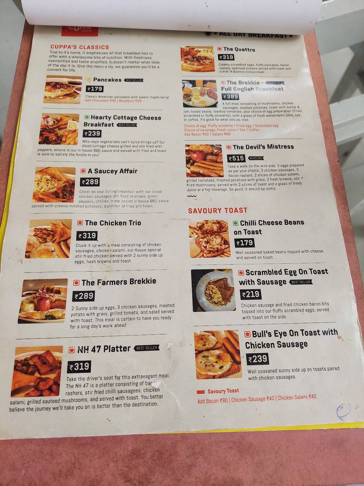 Cuppa Redefined - Mysore's Neighbourhood Cafe & Restaurant menu