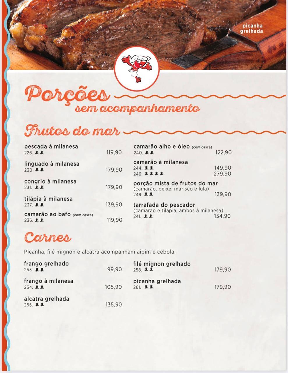 Restaurante Camarão Dourado Santa Felicidade cardápio