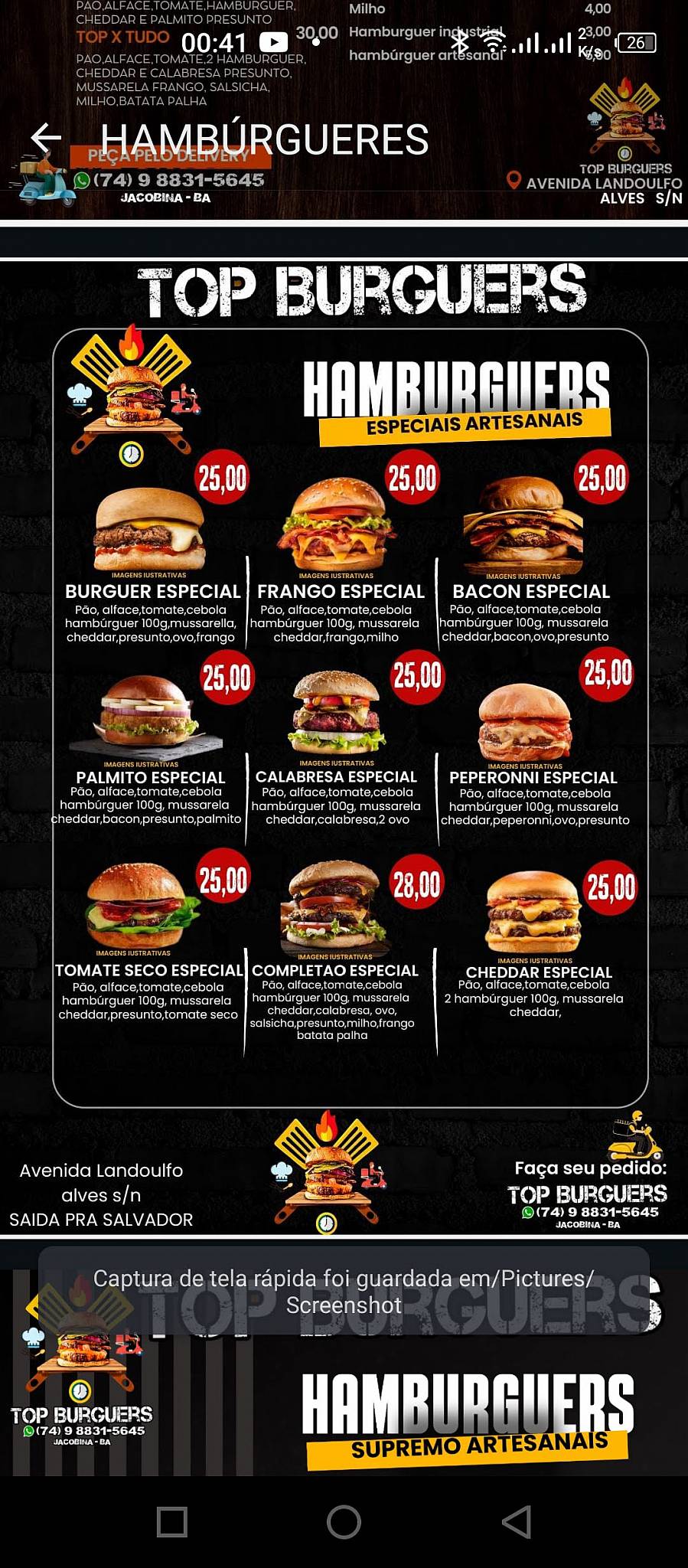 DINASTIA TOP BURGUERS cardápio