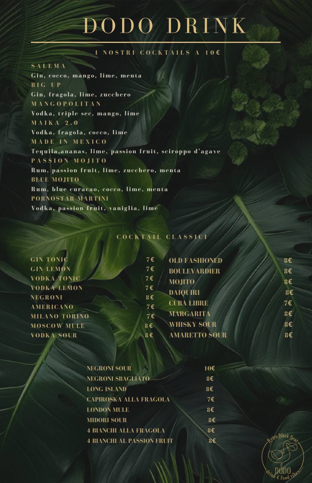 Menu di DODO Retro Black Beat 