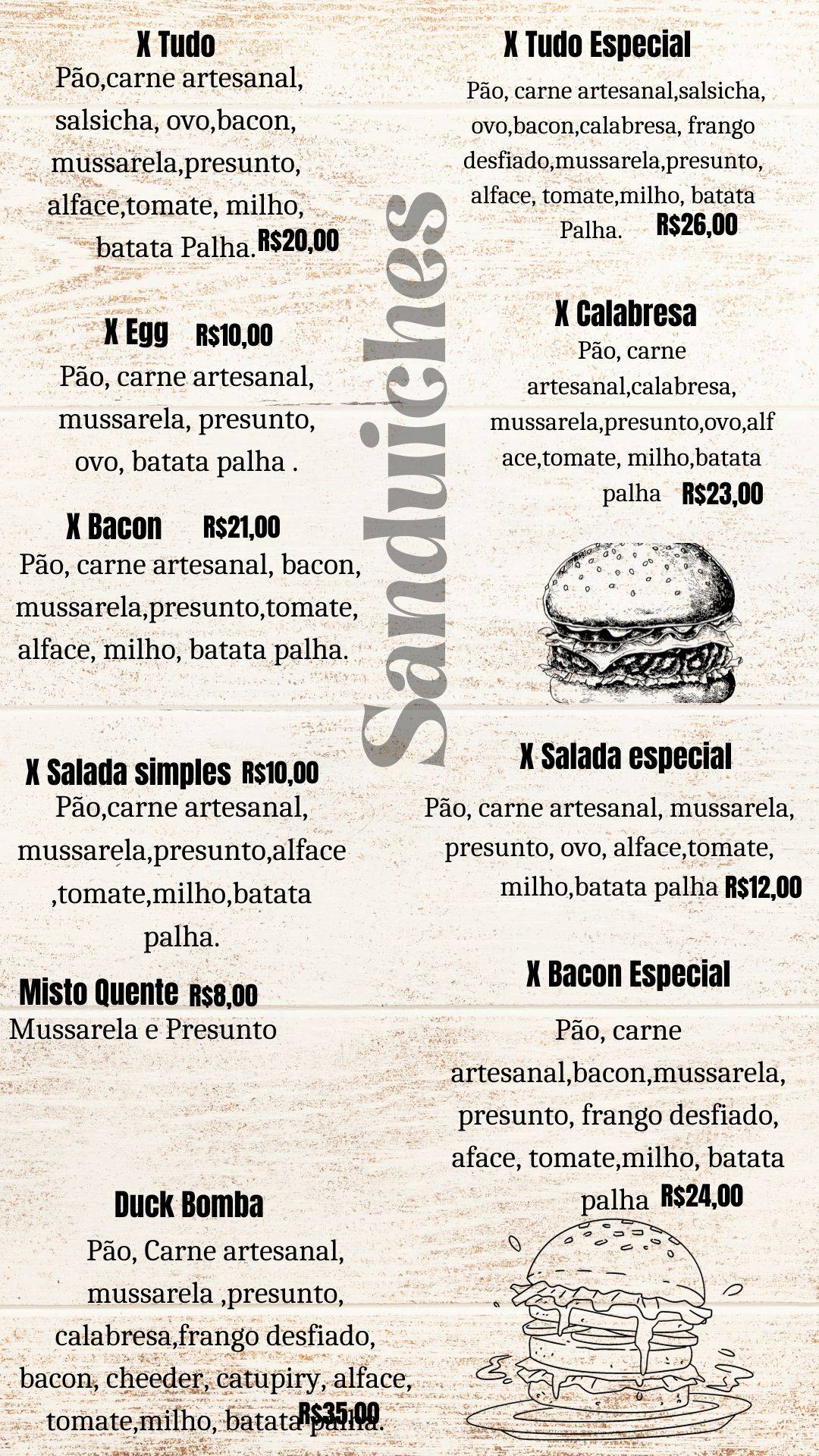 DUCK HAMBUGUERIA E PIZZARIA cardápio
