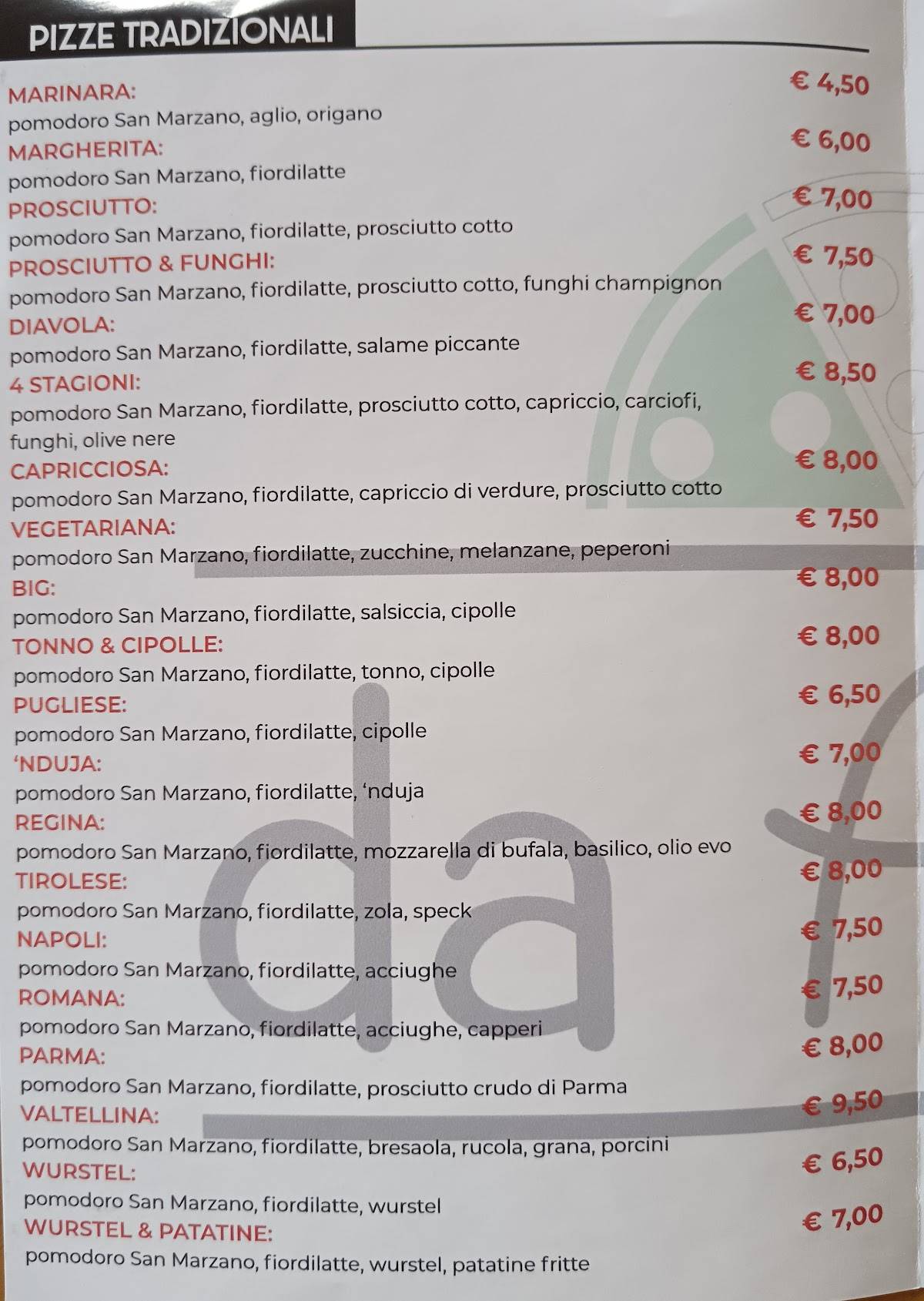 Menu di Da Alice 