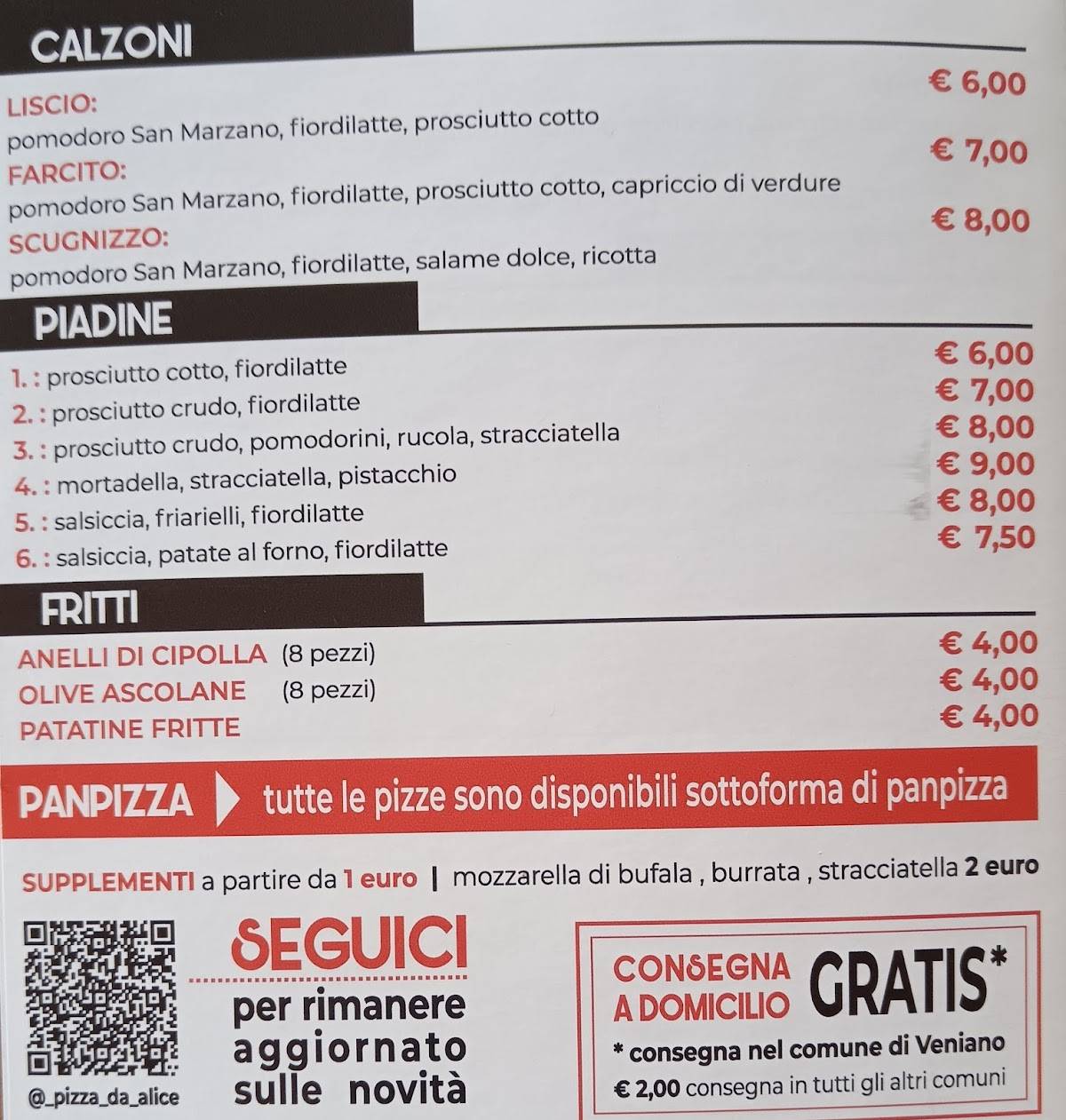 Menu di Da Alice 