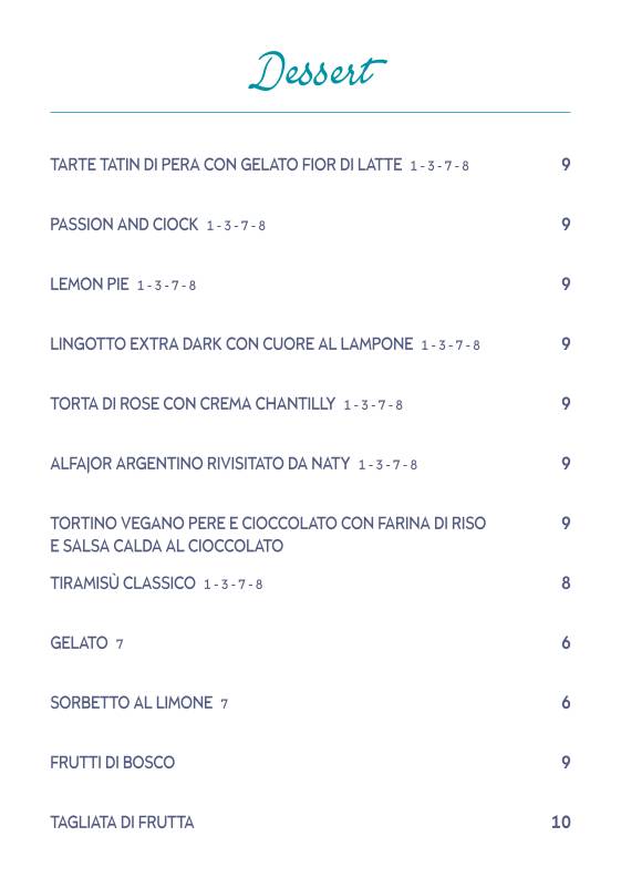 Menu de Da Fabio e Naty