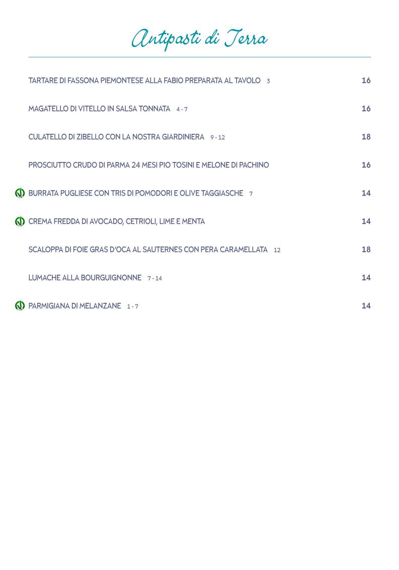 Menu de Da Fabio e Naty