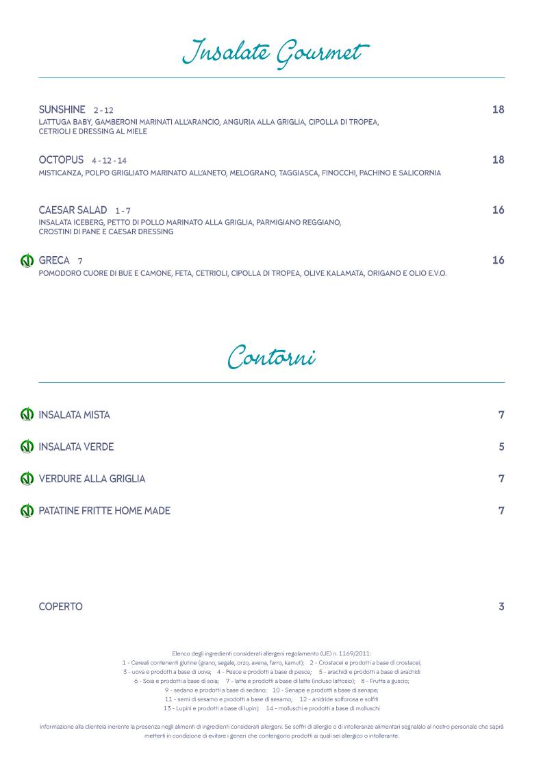 Menu de Da Fabio e Naty