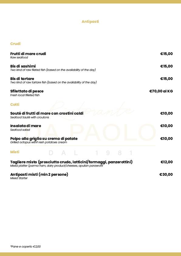 Menu di Da Paolo 
