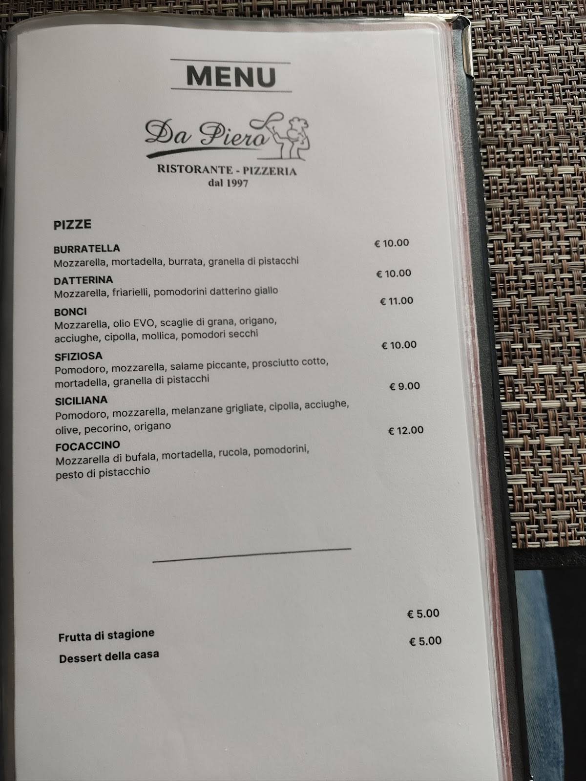 Menu di Da Piero 