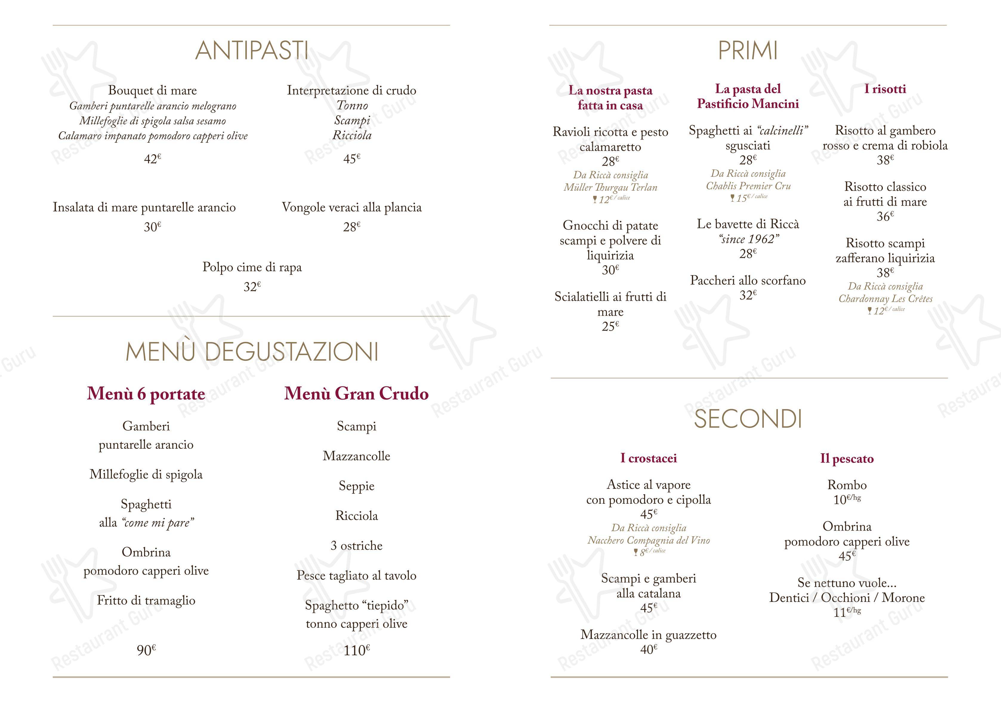 Da Riccà in Marina di Massa - Menu