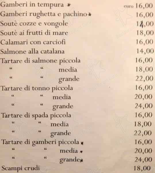 Menu at Trattoria Da Teo restaurant, Rome, Piazza dei Ponziani