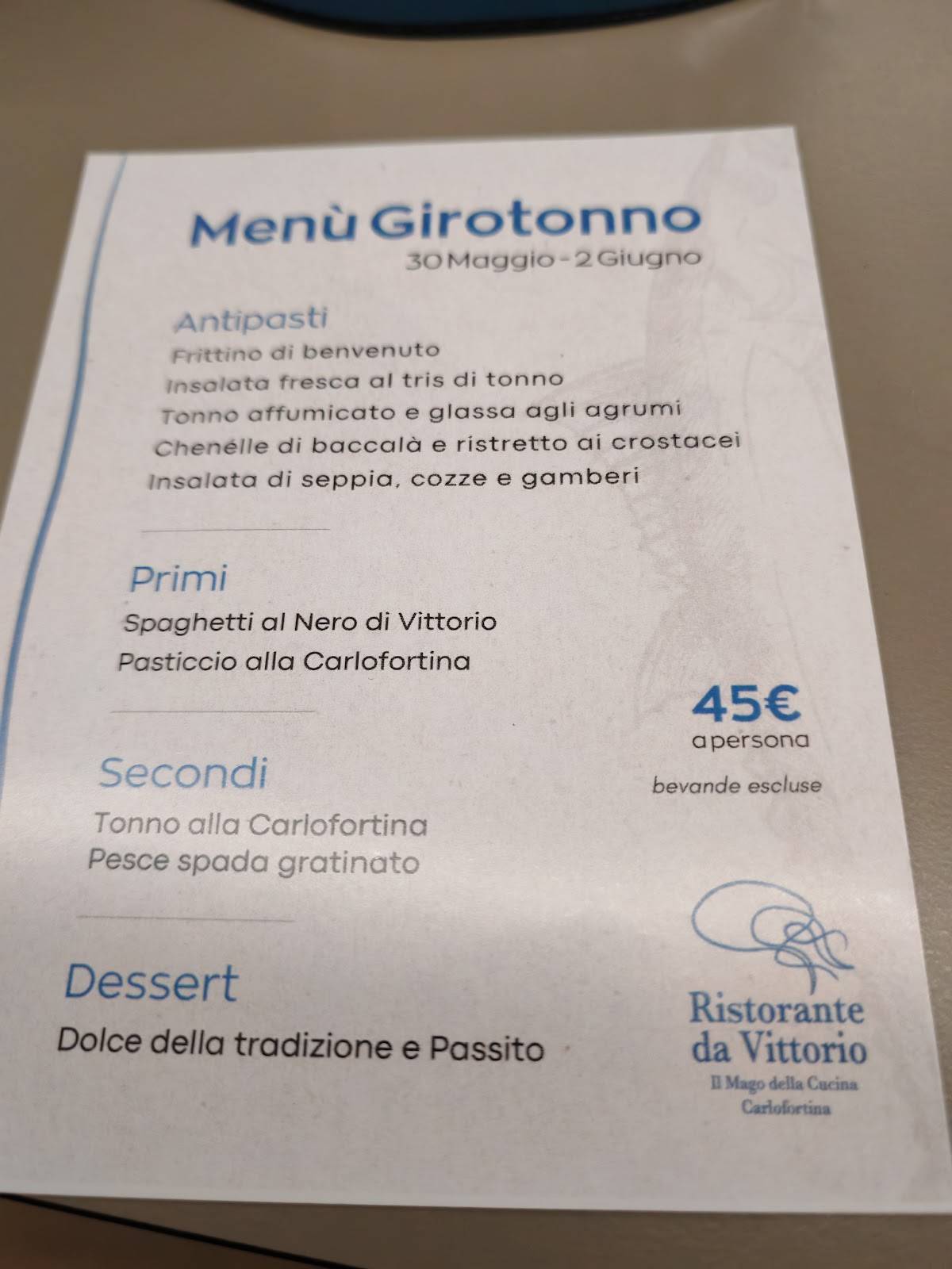 Menu di Ristorante Da Vittorio 