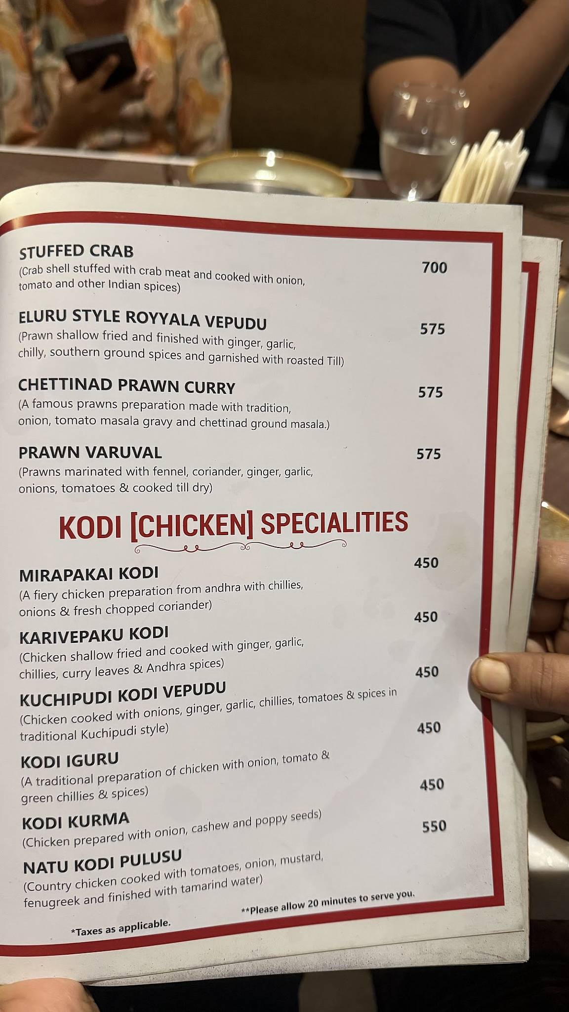 Dakshin Restaurant menu