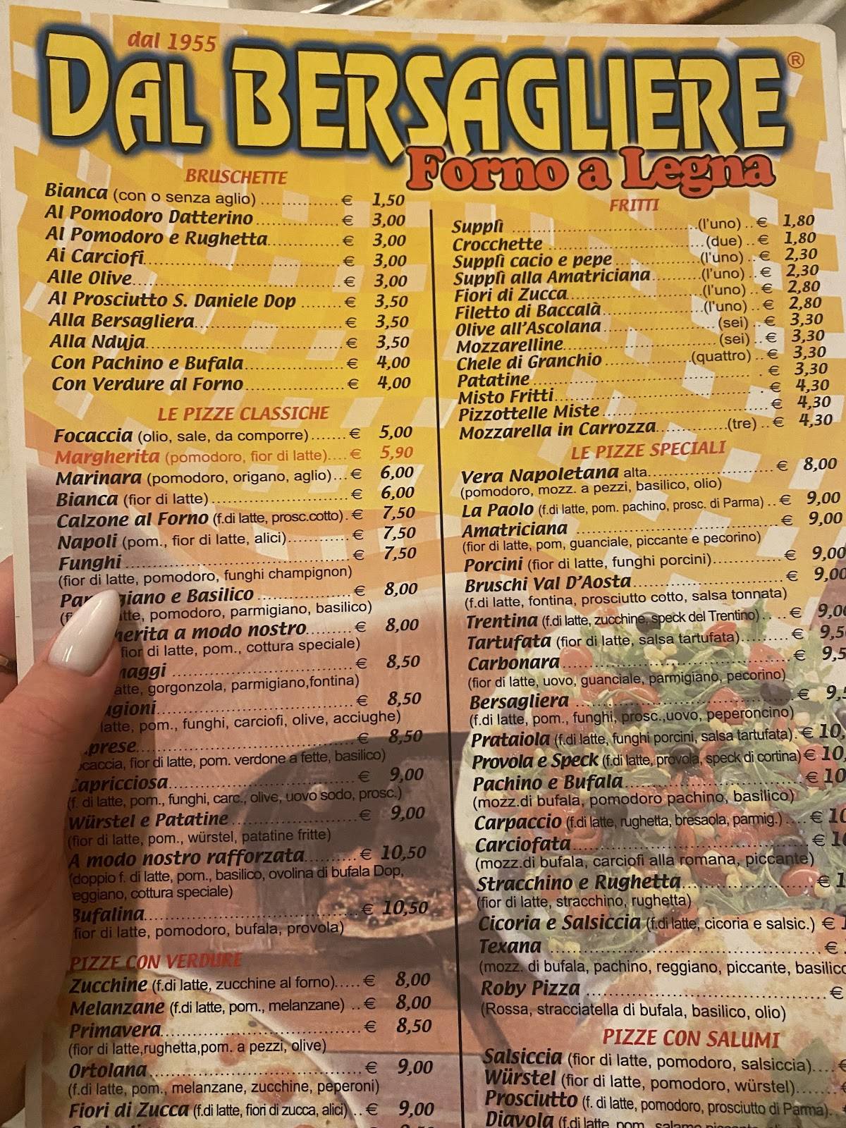Menu di Dal Bersagliere pizzeria e bisteccheria 