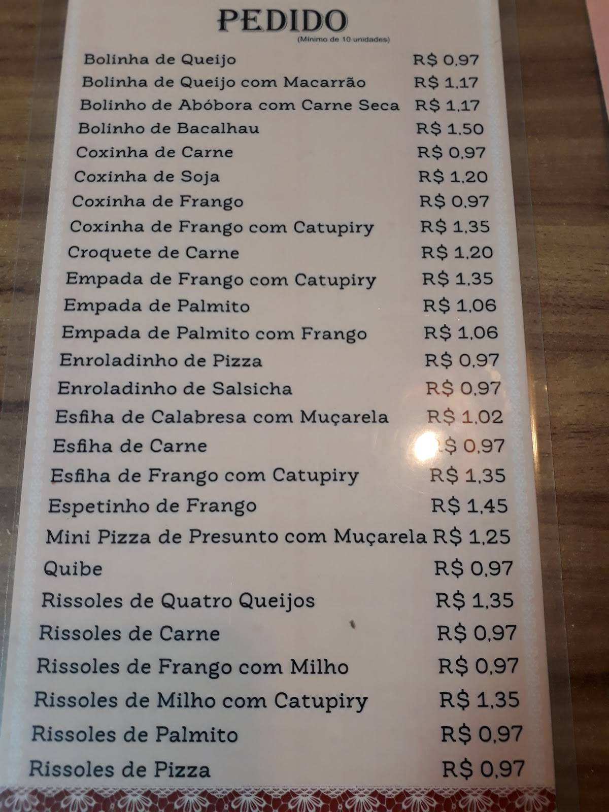 Dalva Salgados e Bolos cardápio