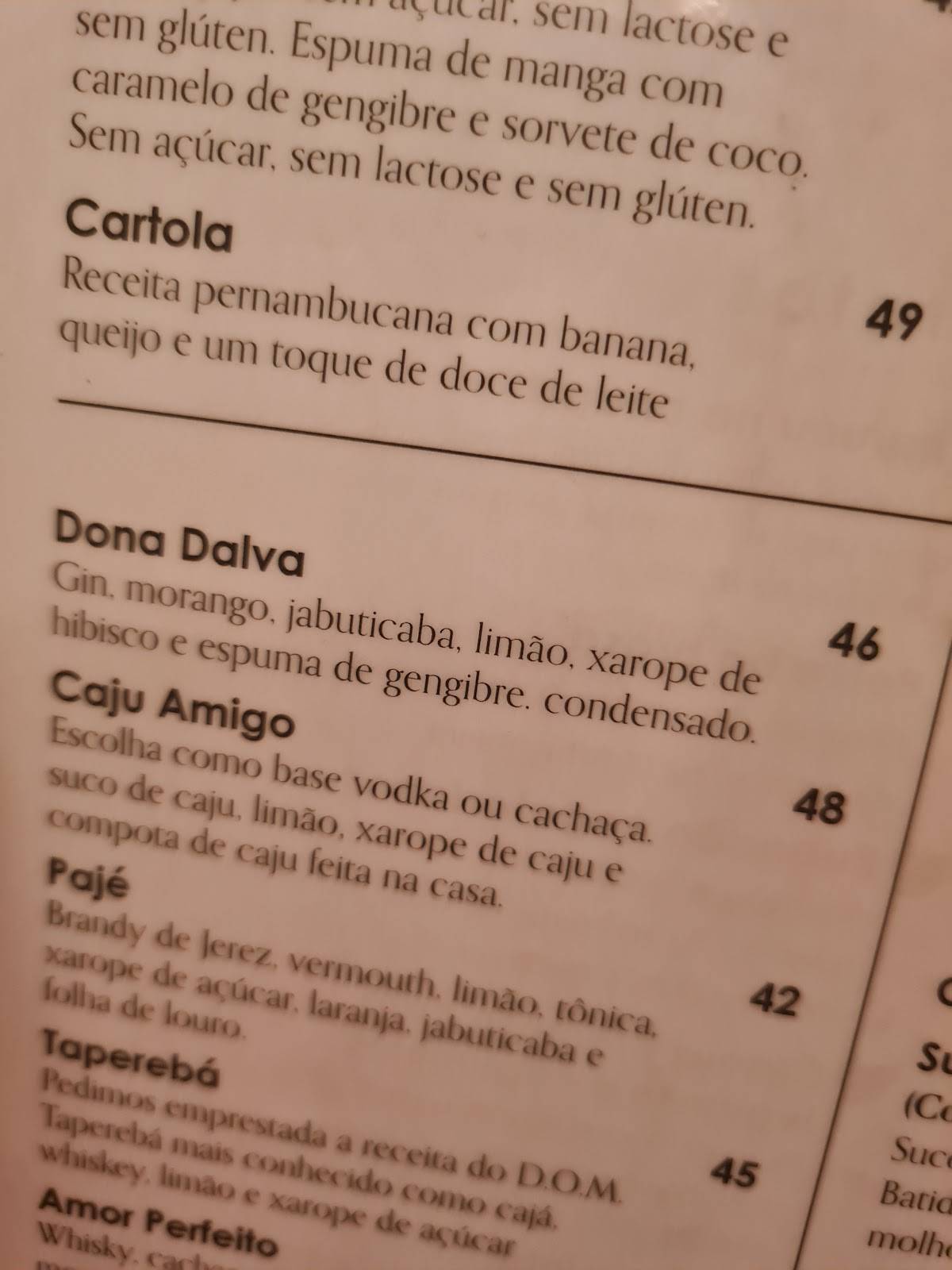 Dalva e Dito cardápio
