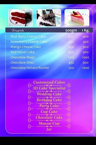 Dasilas cake shop menu