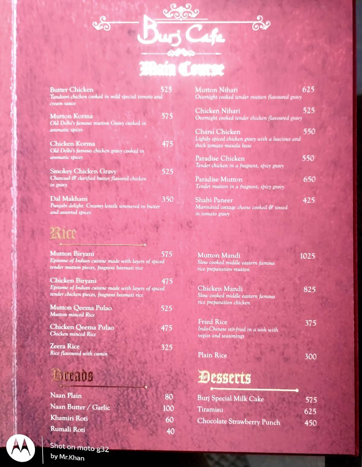 Burj Cafe menu