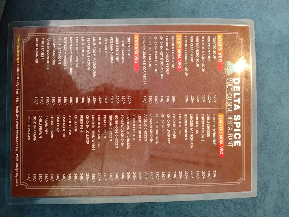 Delta Spice menu