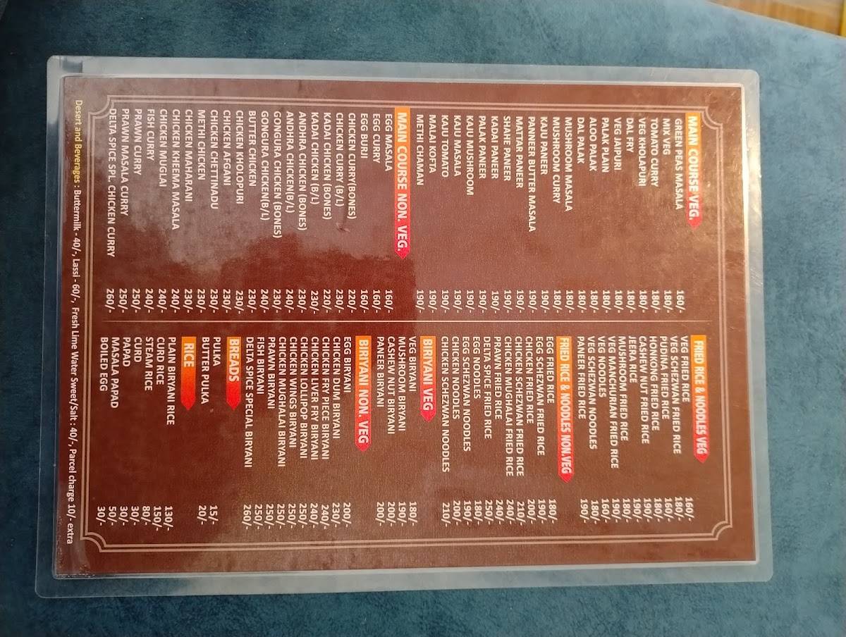 Delta Spice menu