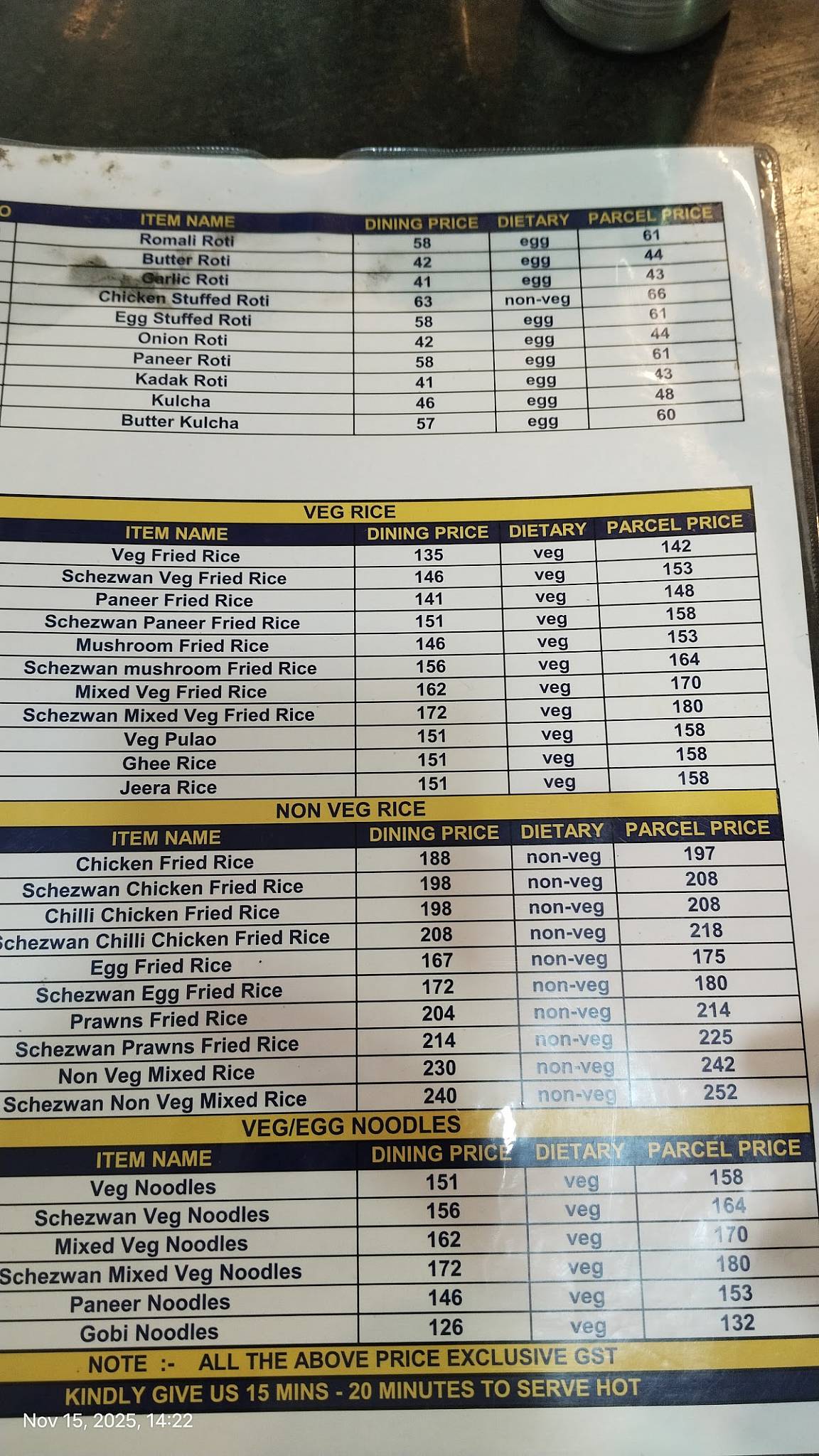 Denmarrk Drive Inn Restaurant (VOC) menu