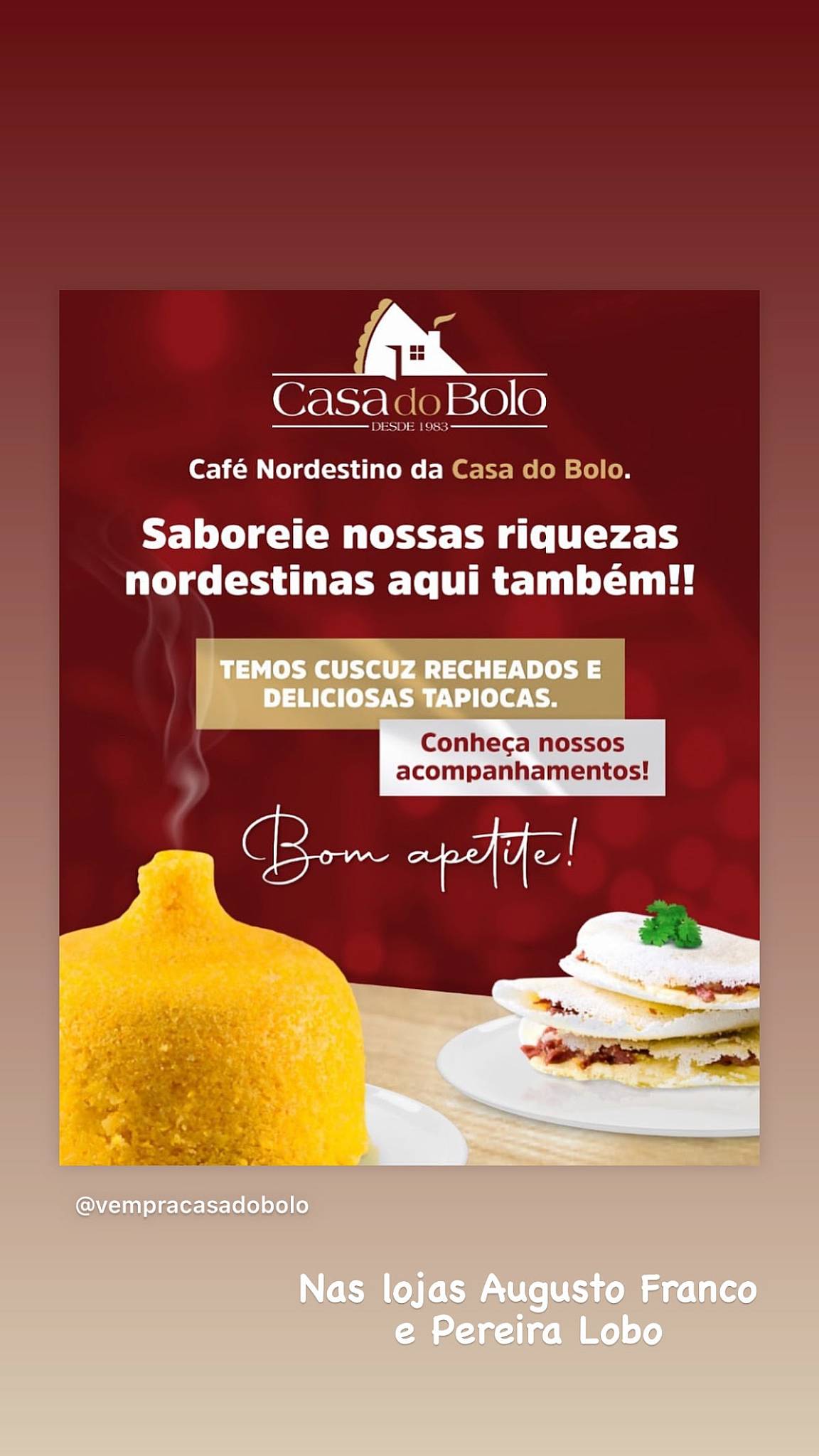 Casa Bolo cardápio