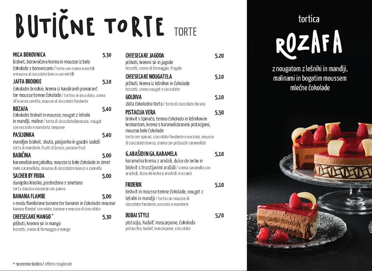 Menu de Čokoladna kavarna Teta Frida Koper