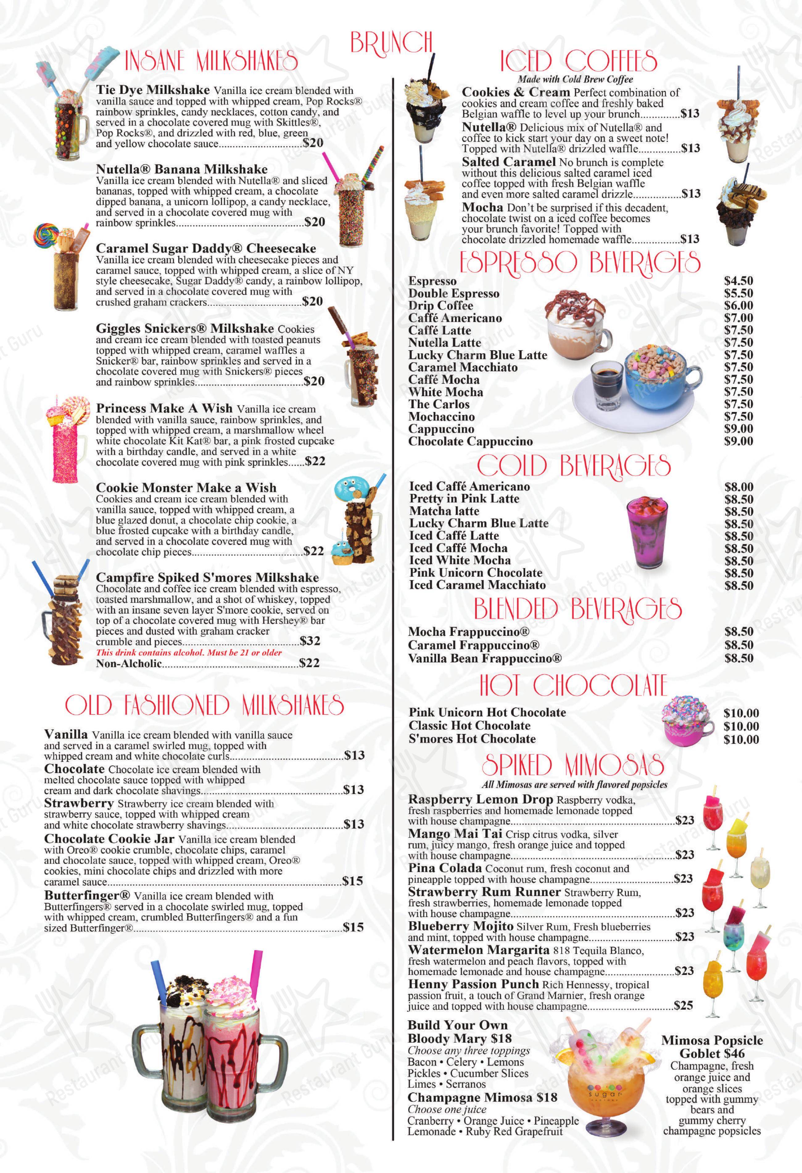 Menu at Sugar Factory Atlantic City desserts, Atlantic City