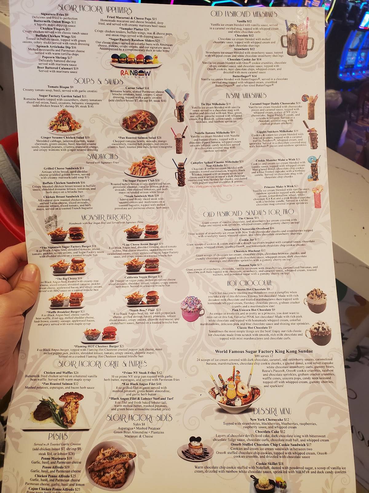 Menu at Sugar Factory Atlantic City desserts, Atlantic City