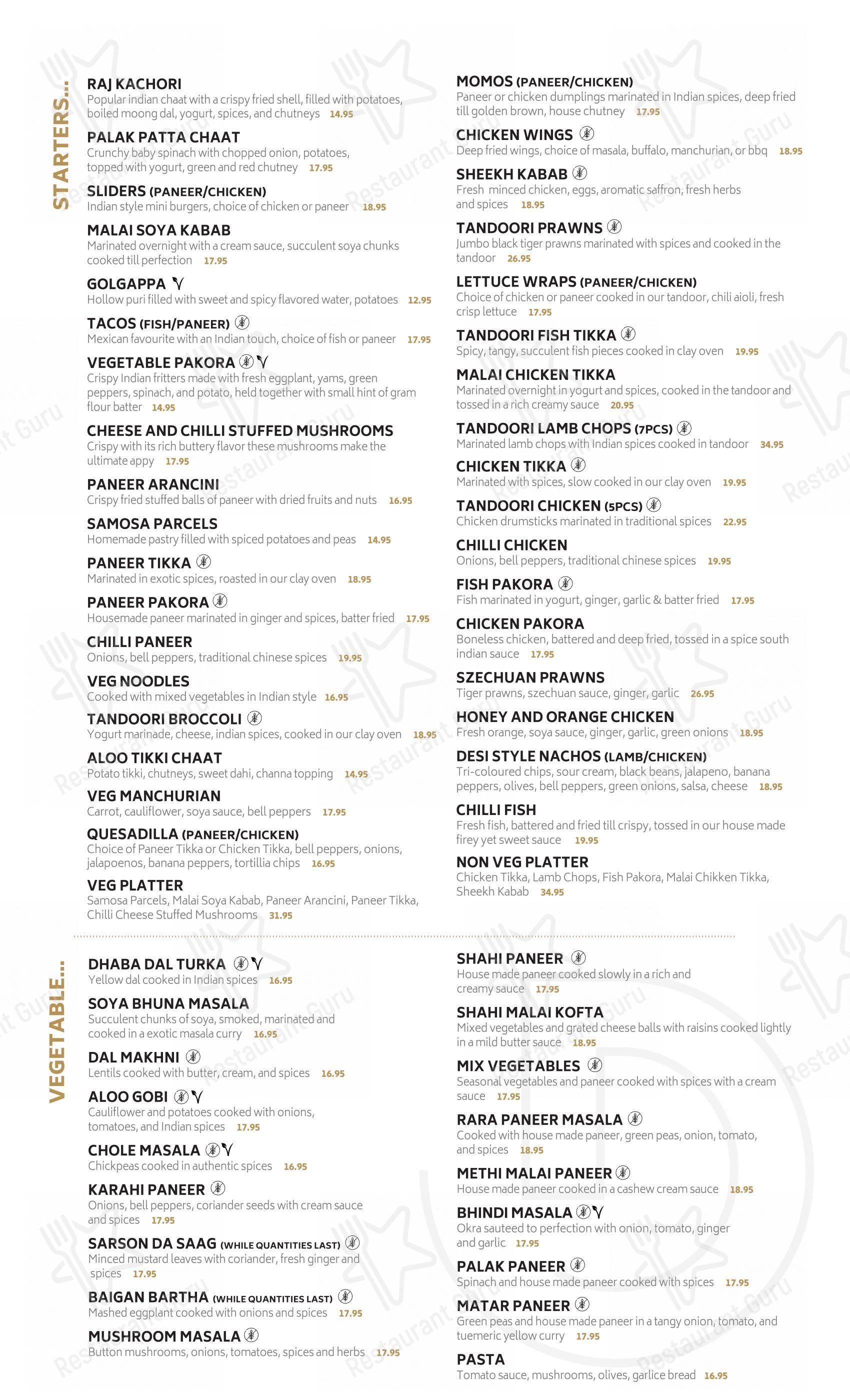 Menu pour Dhaliwal's Lounge restaurant