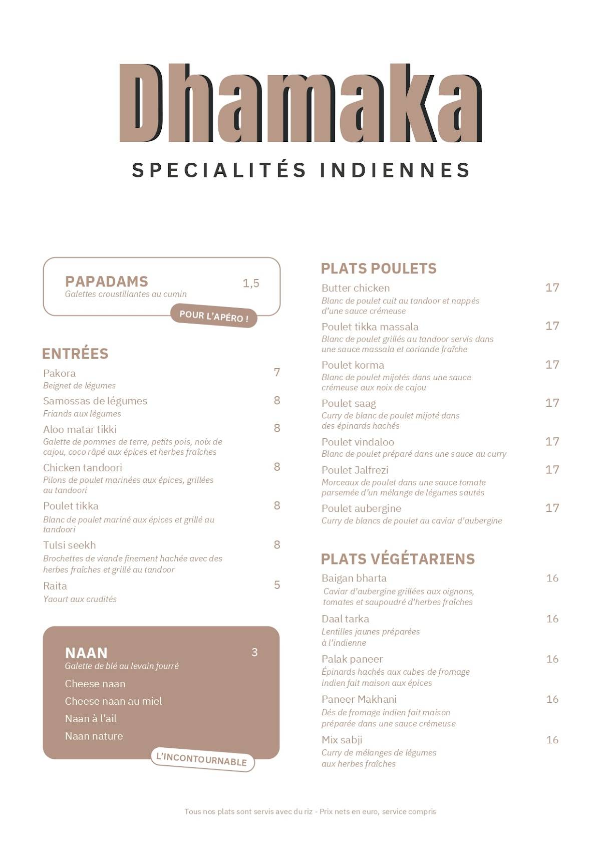 Menu de Restaurant Dhamaka – Spécialités indiennes - Le Goût Authentique de l’Inde à BERCK
