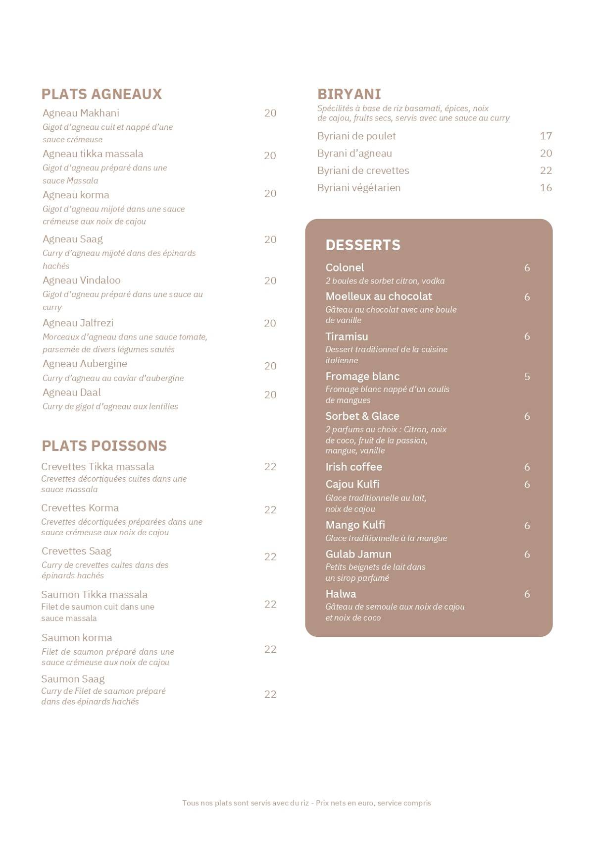 Menu de Restaurant Dhamaka – Spécialités indiennes - Le Goût Authentique de l’Inde à BERCK
