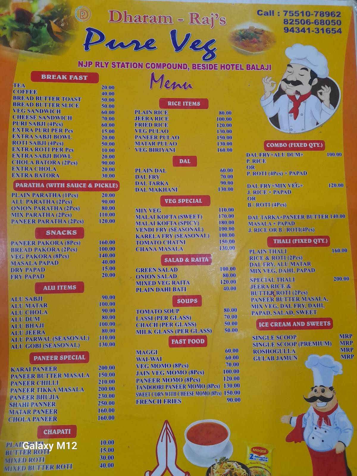 Dharam Raj Pure Veg restaurant menu