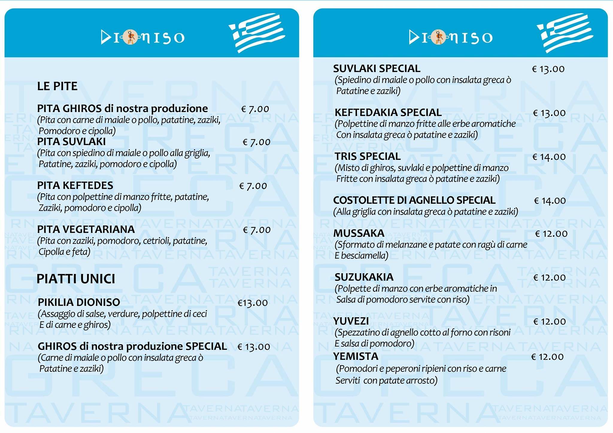 Menu di Dioniso 