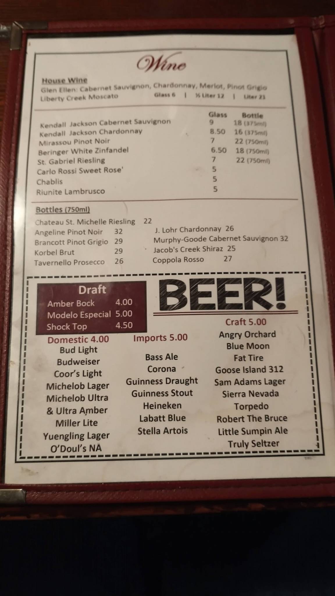 Menu at Doc Pierce's Restaurant, Mishawaka