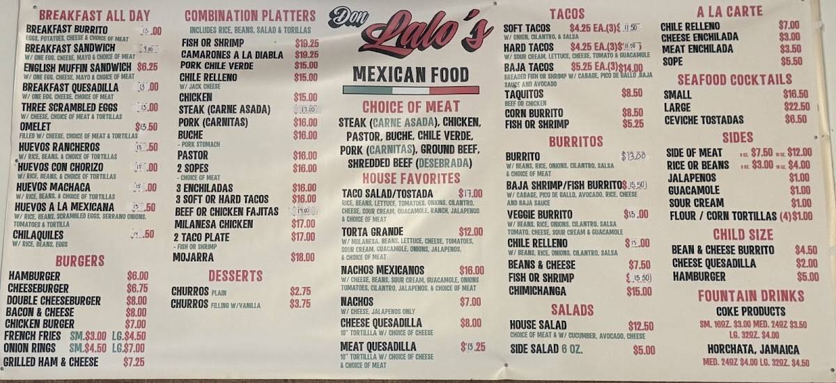 Menu at Don Lalos Mexican Food restaurant, Ojai