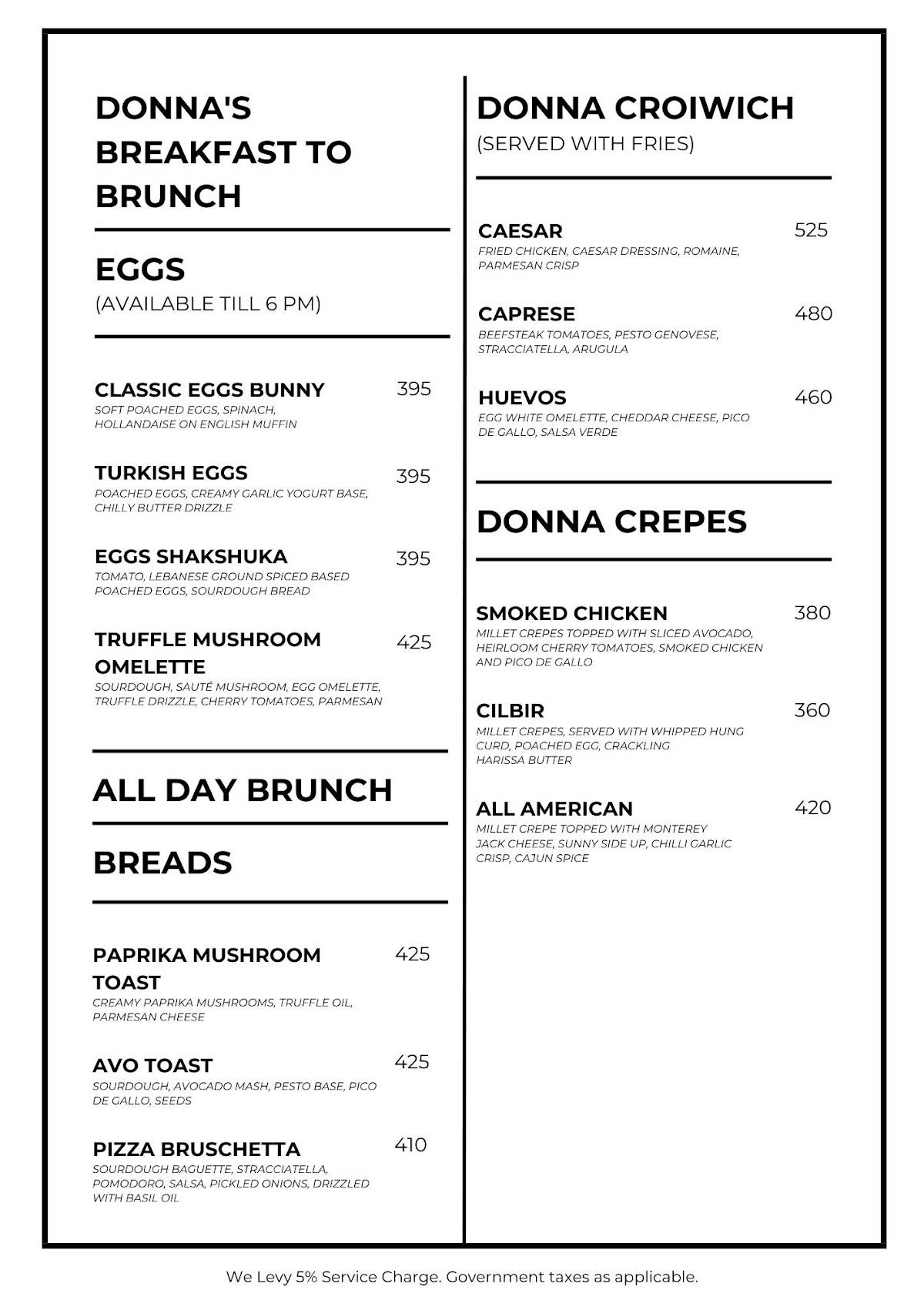 Donna Deli menu