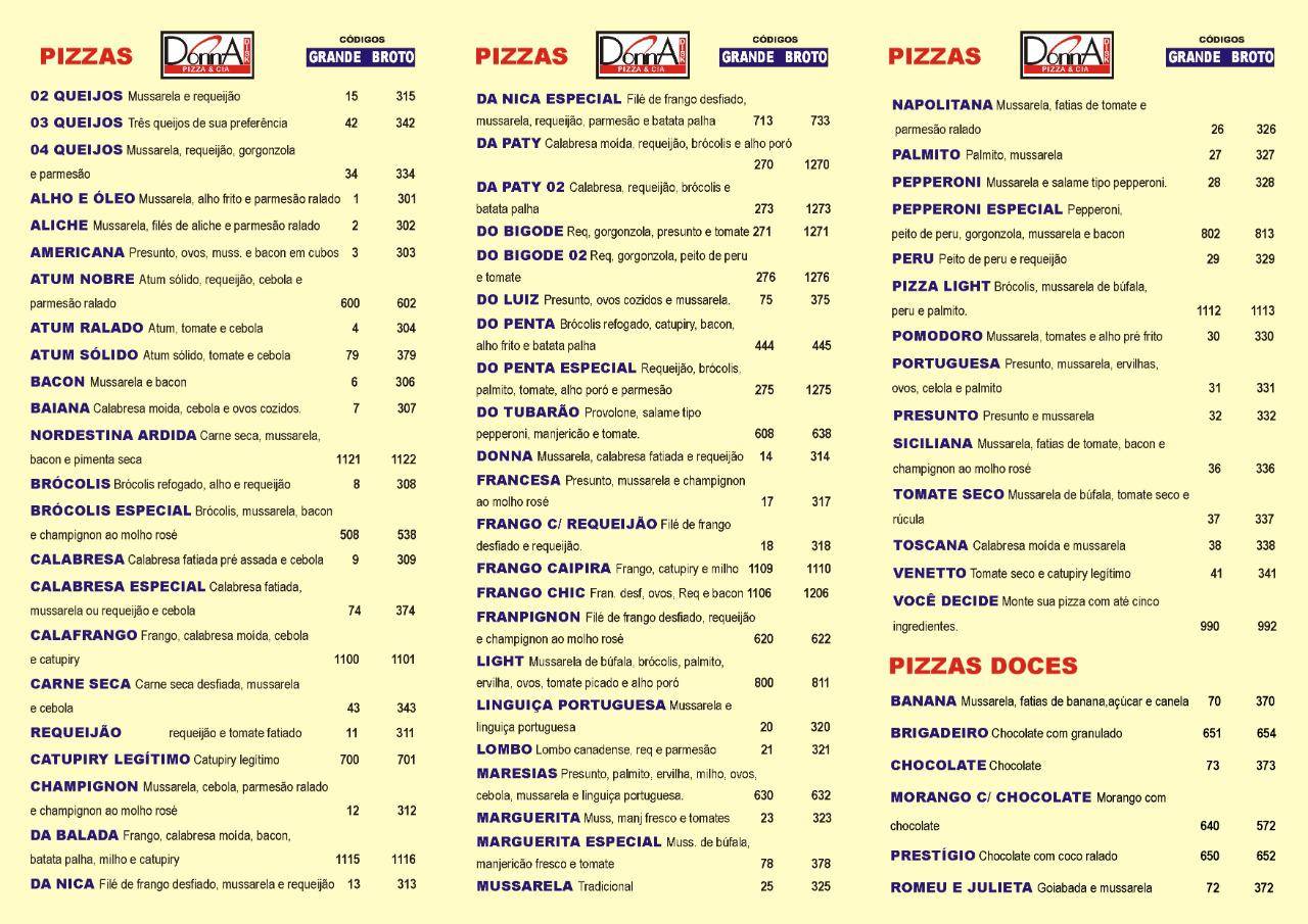 Pizzaria Donna Pizza Santos cardápio