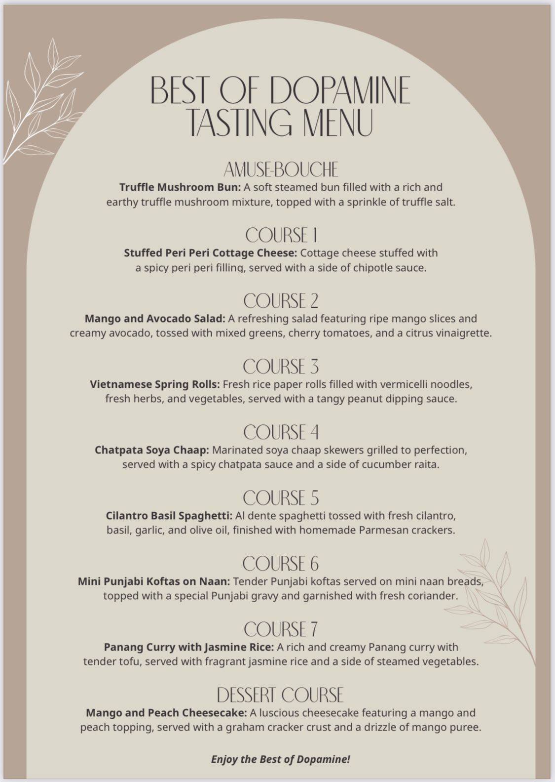 Dopamine - Diner & Club menu