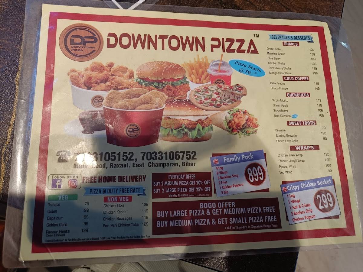 DownTown Pizza Raxaul menu