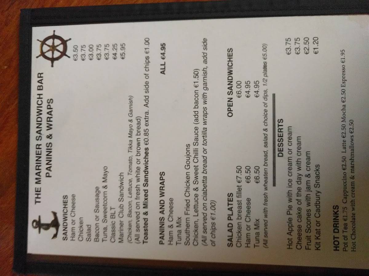 Menu at The Mariner pub & bar, Drogheda