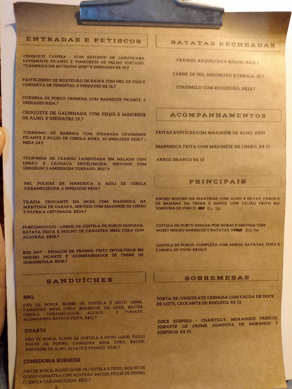 Duarte - Bar Que Cozinha cardápio