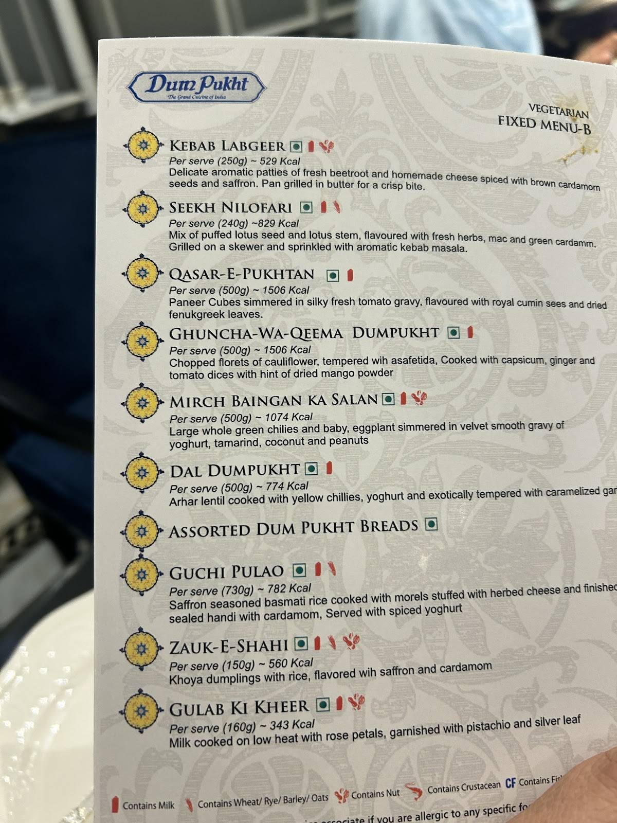 Dum Pukht menu
