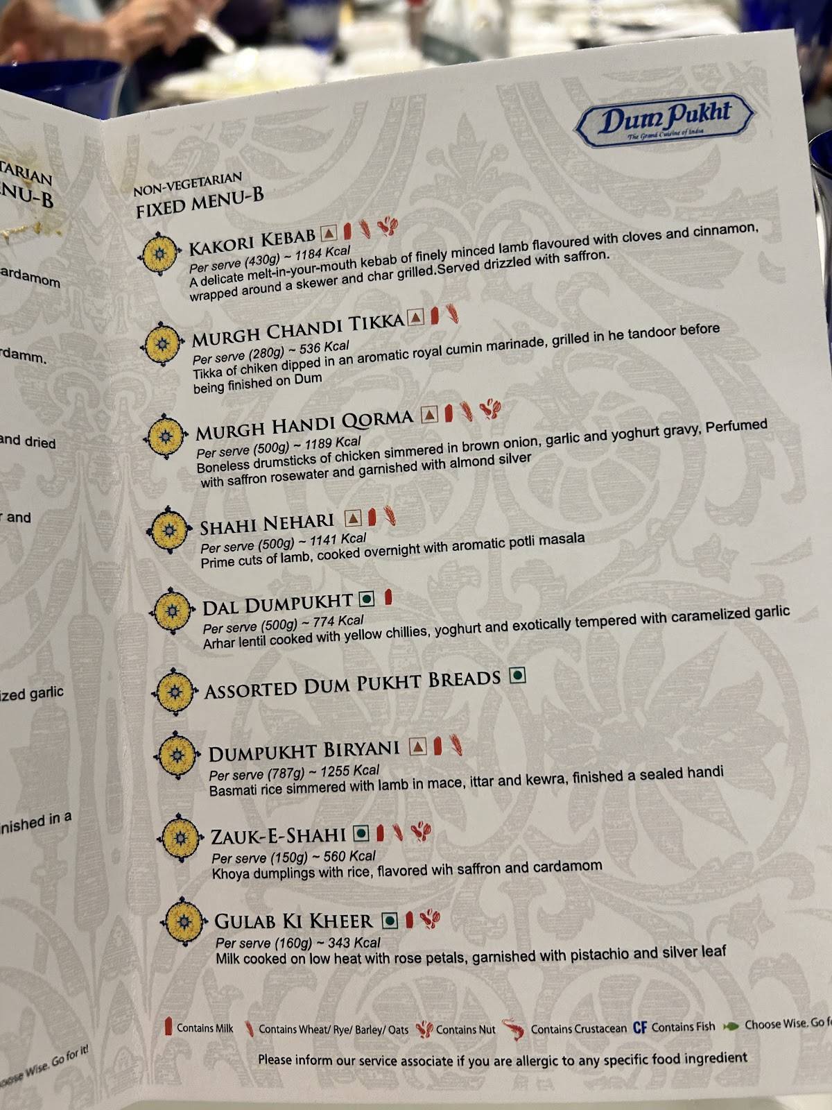 Dum Pukht menu