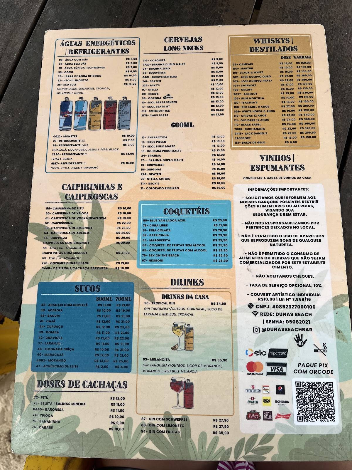 Dunas Beach Bar E Restaurante cardápio