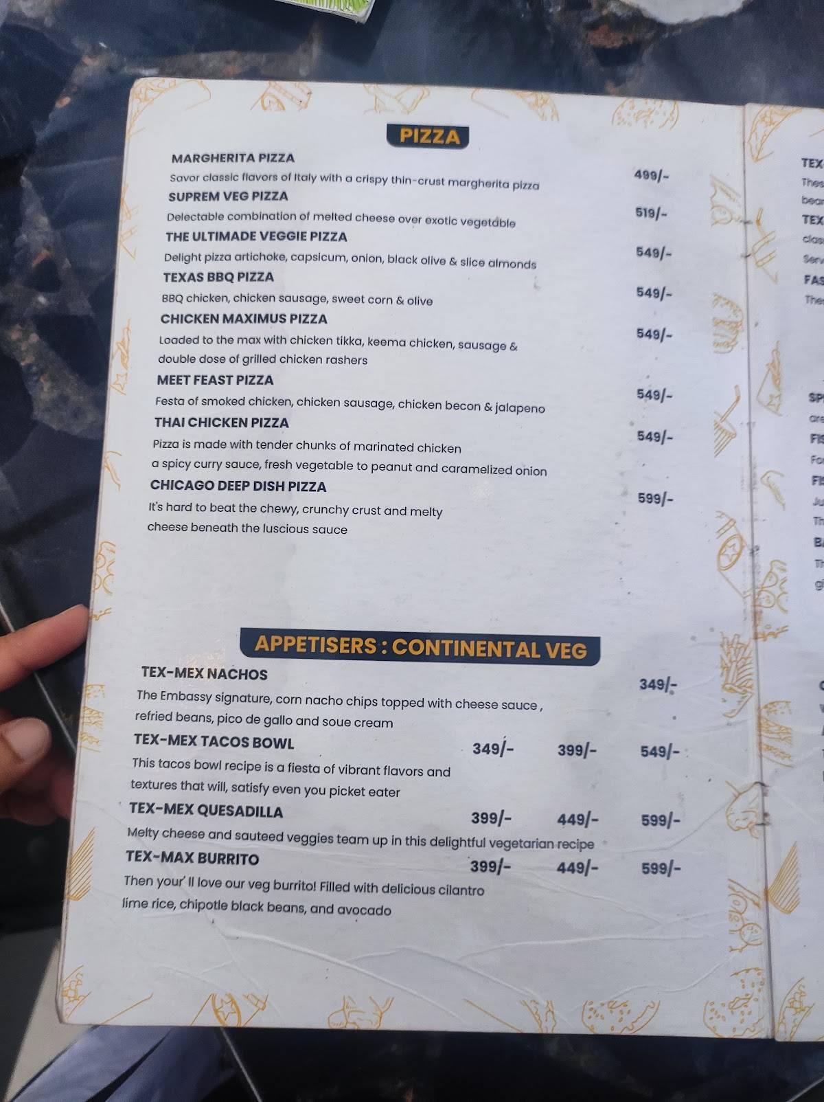 EMBASSY CLUB & SKY LOUNGE menu