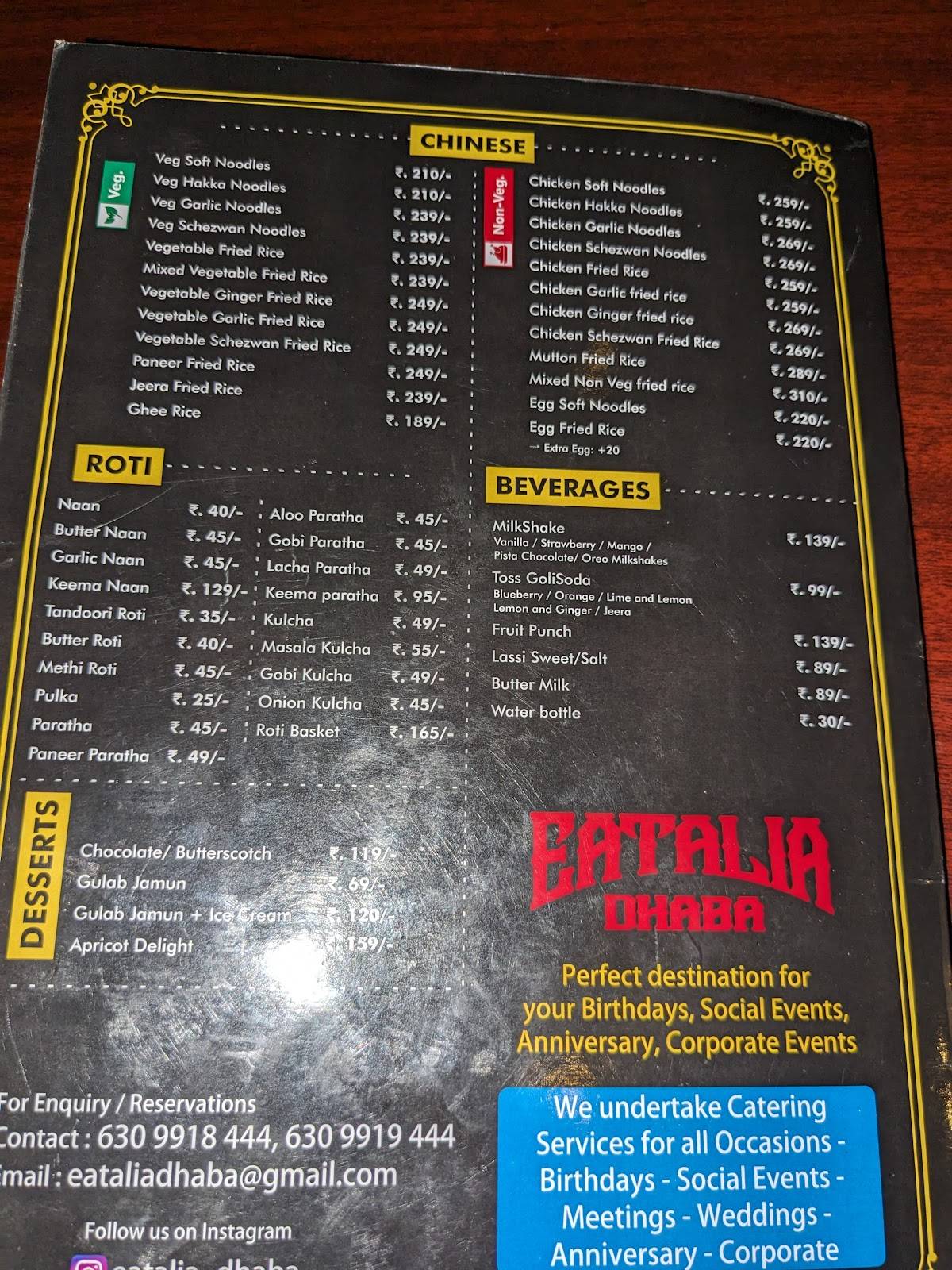 Eatalia dhaba menu