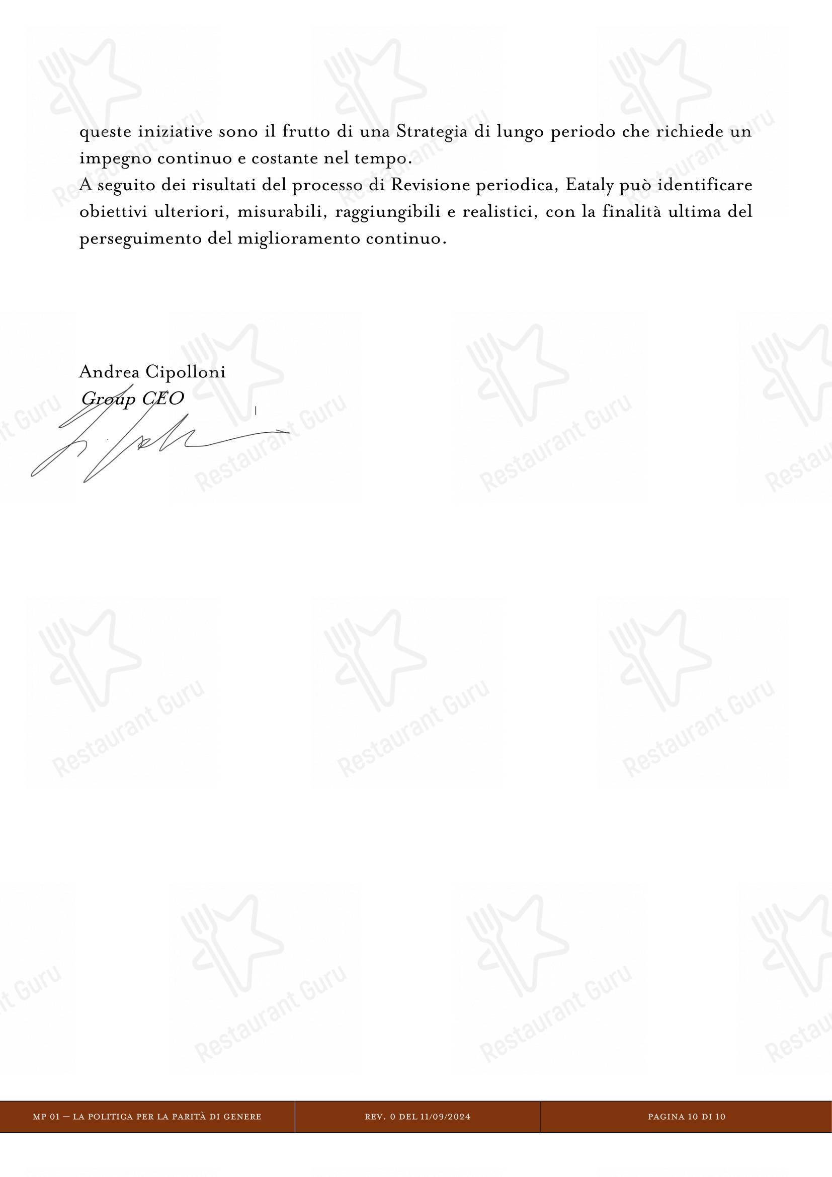 Menu di Eataly Torino Lingotto - 菜单